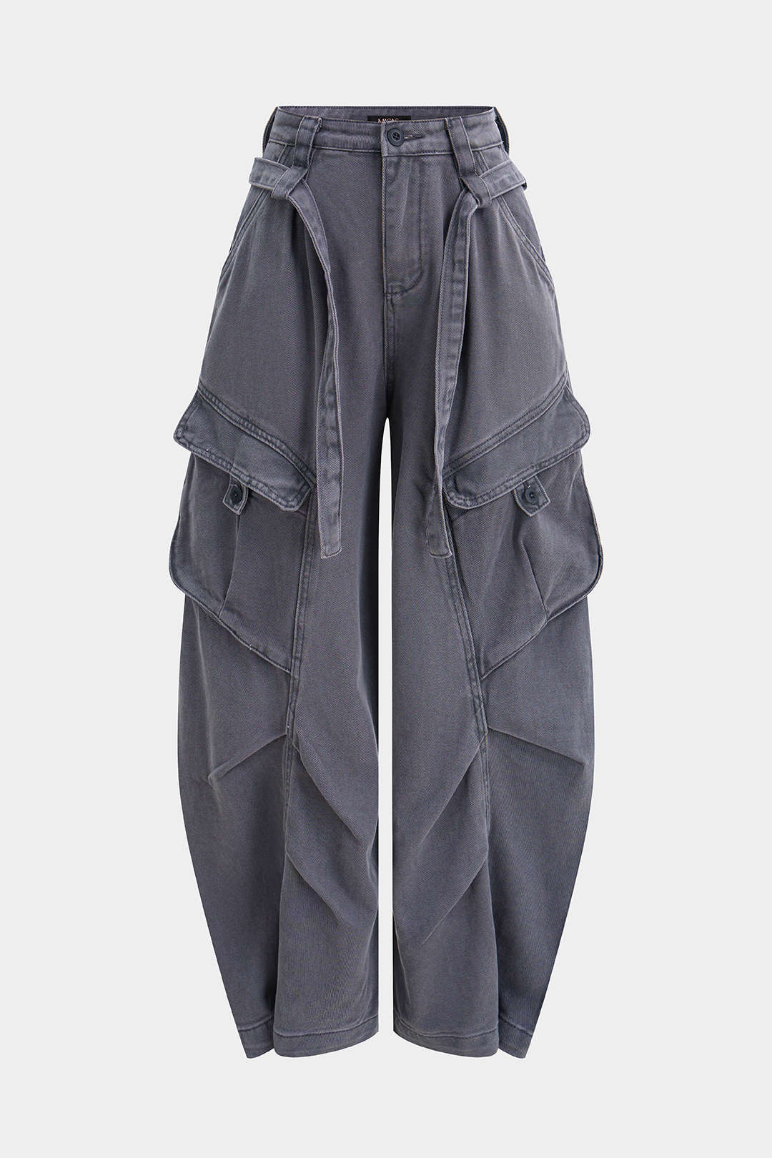 Denim Pocket Belted Wide Leg Jeans