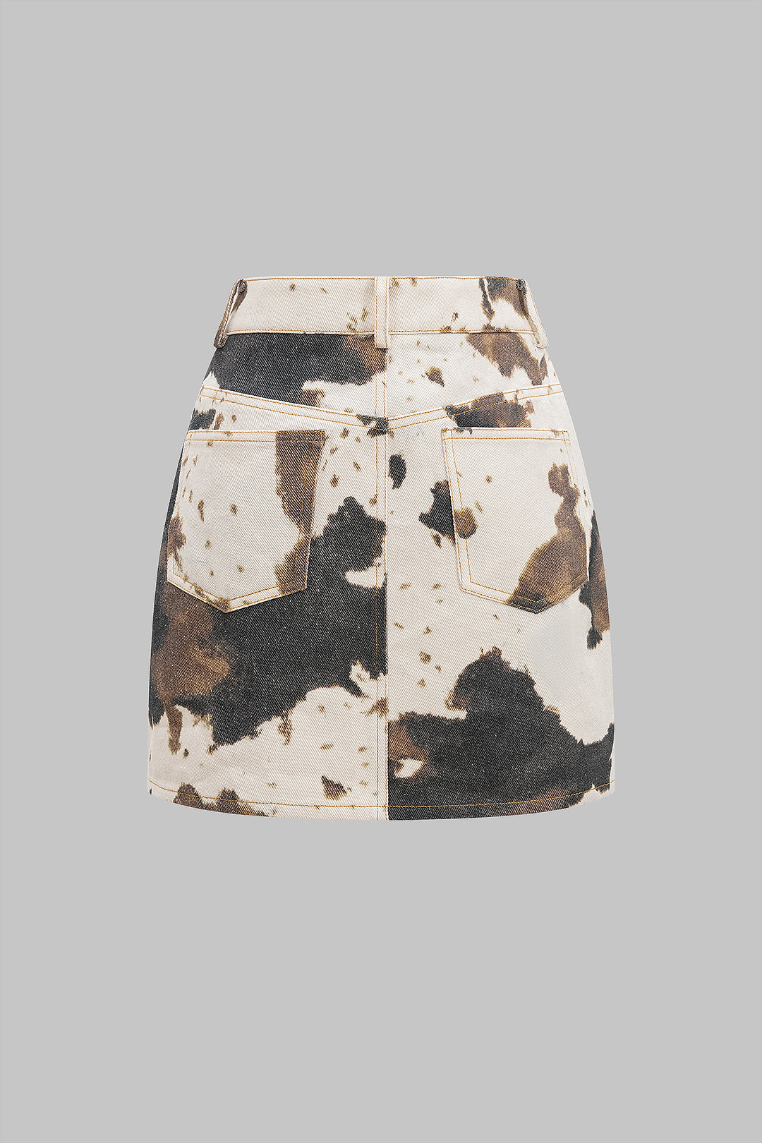 Denim Abstract Splatter Print Asymmetrical Button High Waist Skirt