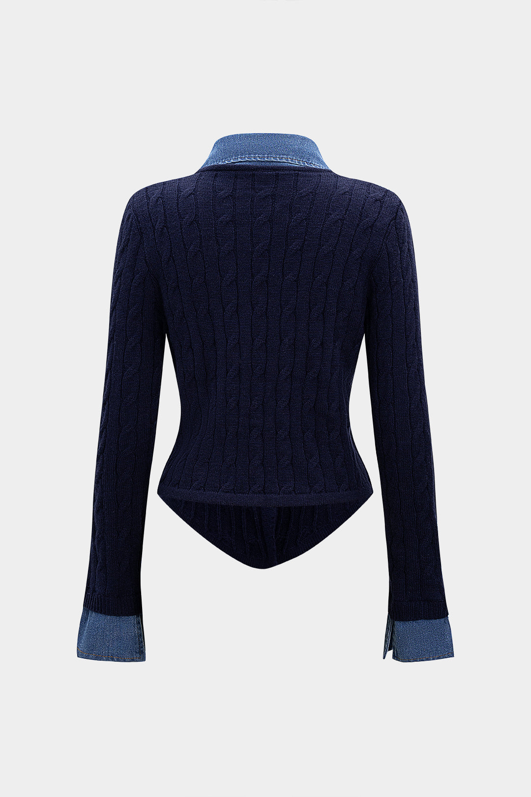 Cable Knit Patchwork Button Long-Sleeve Top