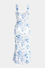 Ditsy Floral Print Mesh Sleeveless Midi Dress