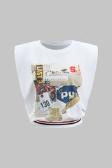 Car Letter Digital Pattern Print Loose Sleeveless T-Shirt