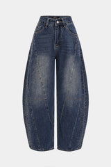 Denim Rhinestone High Waist Barrel Leg Jeans