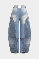 Denim Contrast Ruched Barrel Jeans