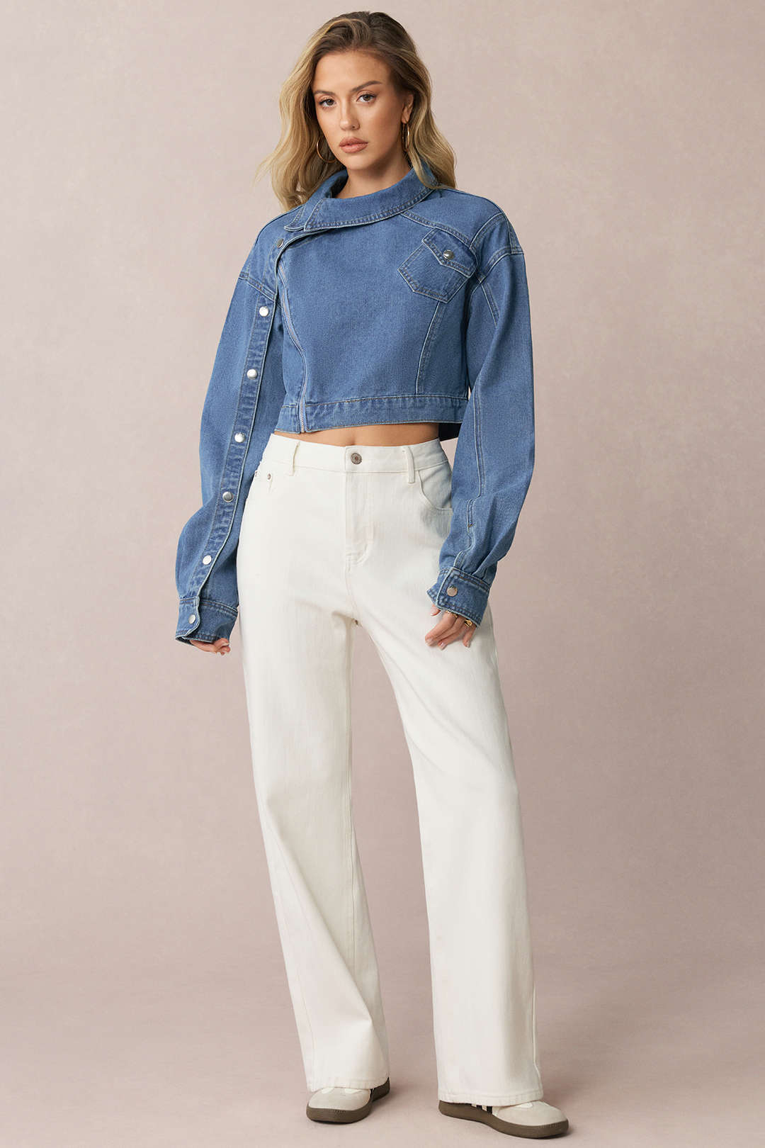 Denim  Asymmetrical Zipper Long-Sleeve Jacket