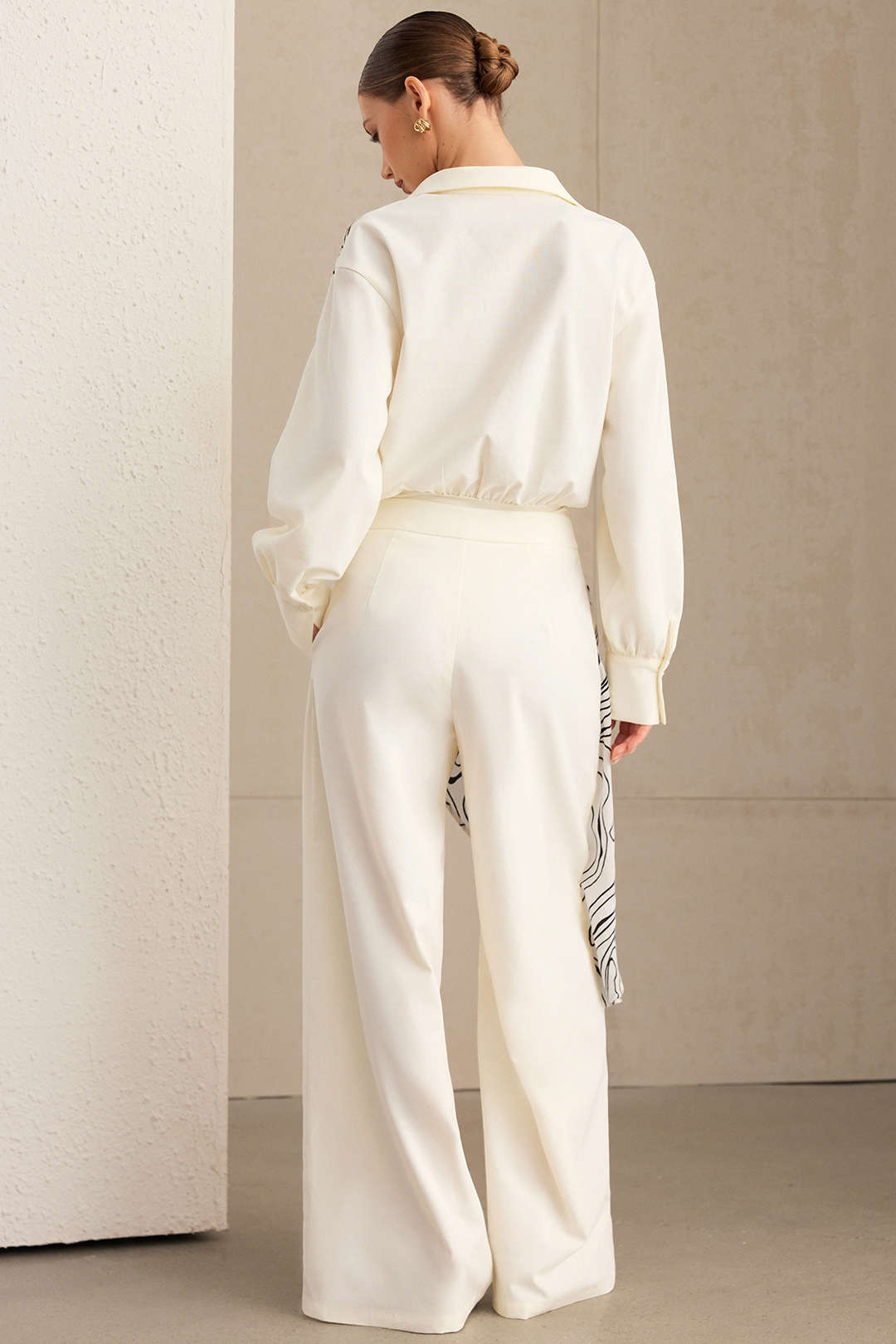 Abstract Print Patchwork Button Pocket Long Sleeve Bodysuit