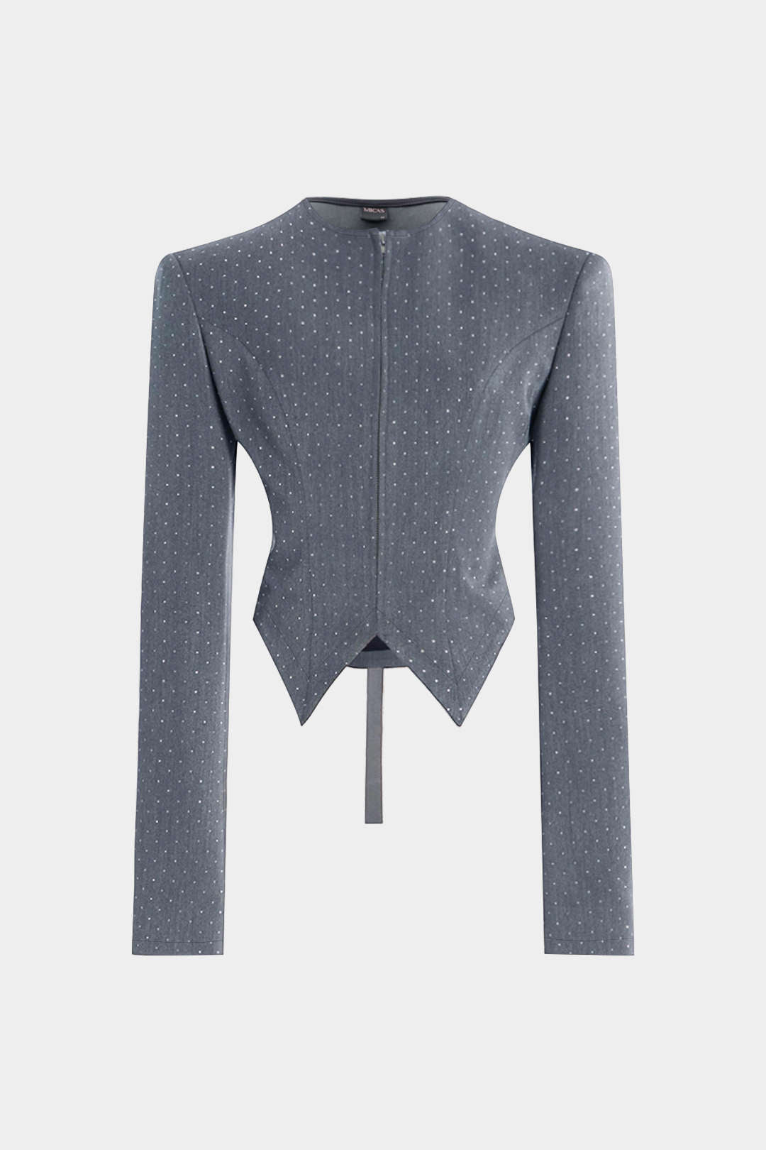 Diamond Print Zipper Belted Long-Sleeve Top