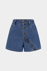 Denim Asymmetrical Button Shorts