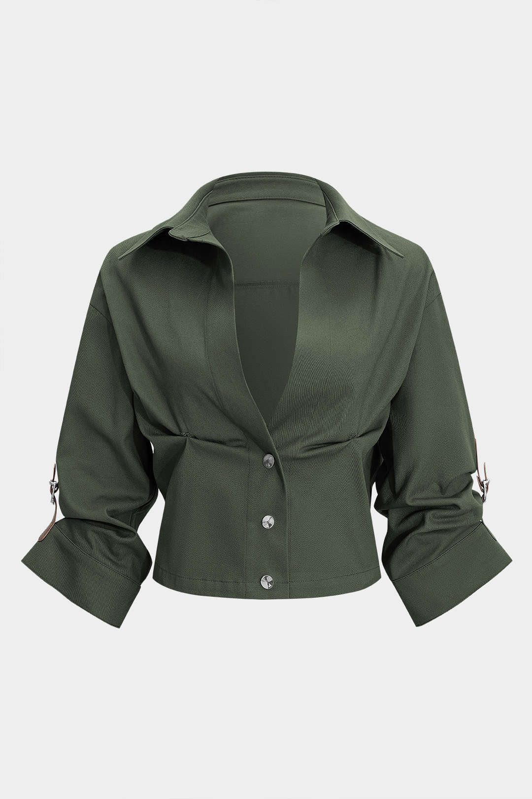 Button Ruched Short-Sleeve Shirt