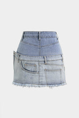 Denim Contrast Asymmetrical High Waist A-Line Skirt