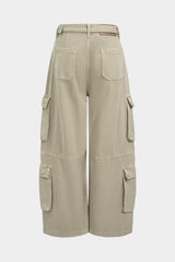Denim Belted Pocket Wide Leg Jeans