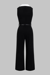 Contrast Belted Sleeveless Jumpsuit