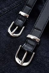 Denim Belted Shirred Jeans