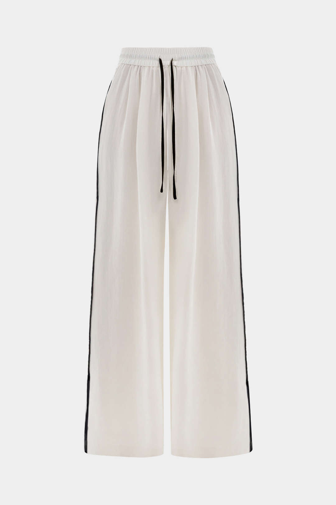 Contrast Binding Drawstring Shirred Waistband Wide Leg Pants