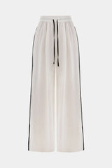 Contrast Binding Drawstring Shirred Waistband Wide Leg Pants