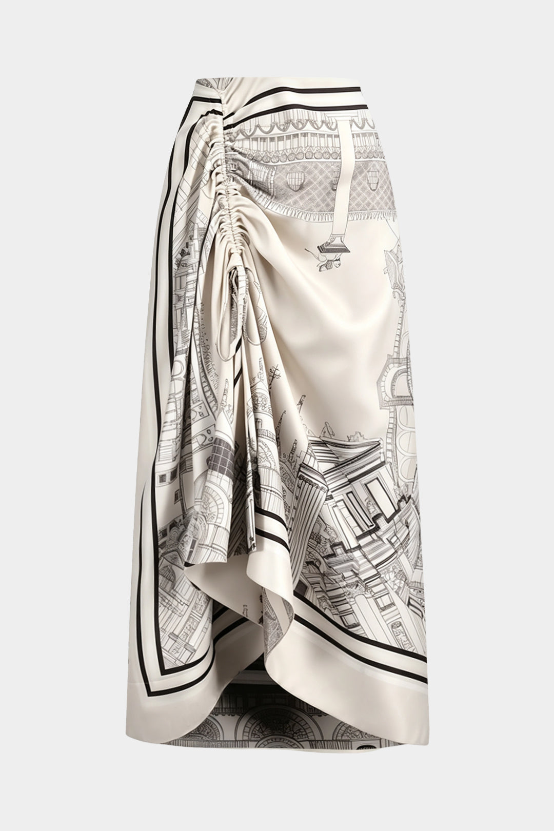Artistic Print Stain Drawstring Asymmetrical Ruched Skirt