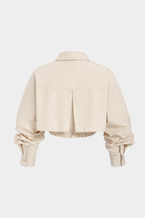 Button Smocked Tube Top And Lapel Long-Sleeve Shirt