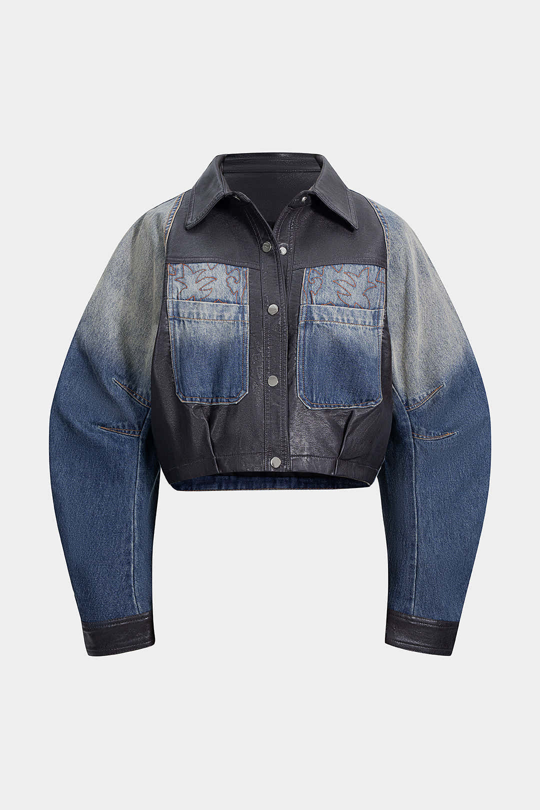 Denim Faux Leather Patchwork Outerwear