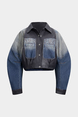 Denim Faux Leather Patchwork Outerwear