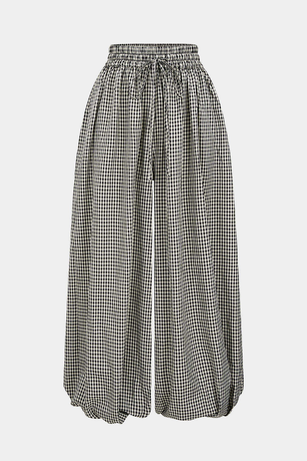 Checkered Print Tie-Up Lantern Trousers