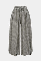 Checkered Print Tie-Up Lantern Trousers