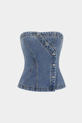 Denim Asymmetrical Button Tube Top