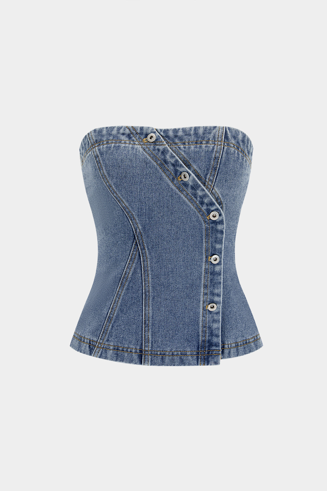 Denim Asymmetrical Button Tube Top