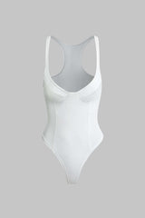 Basic Solid Deep-V Neck Bustier Sleeveless Bodysuit