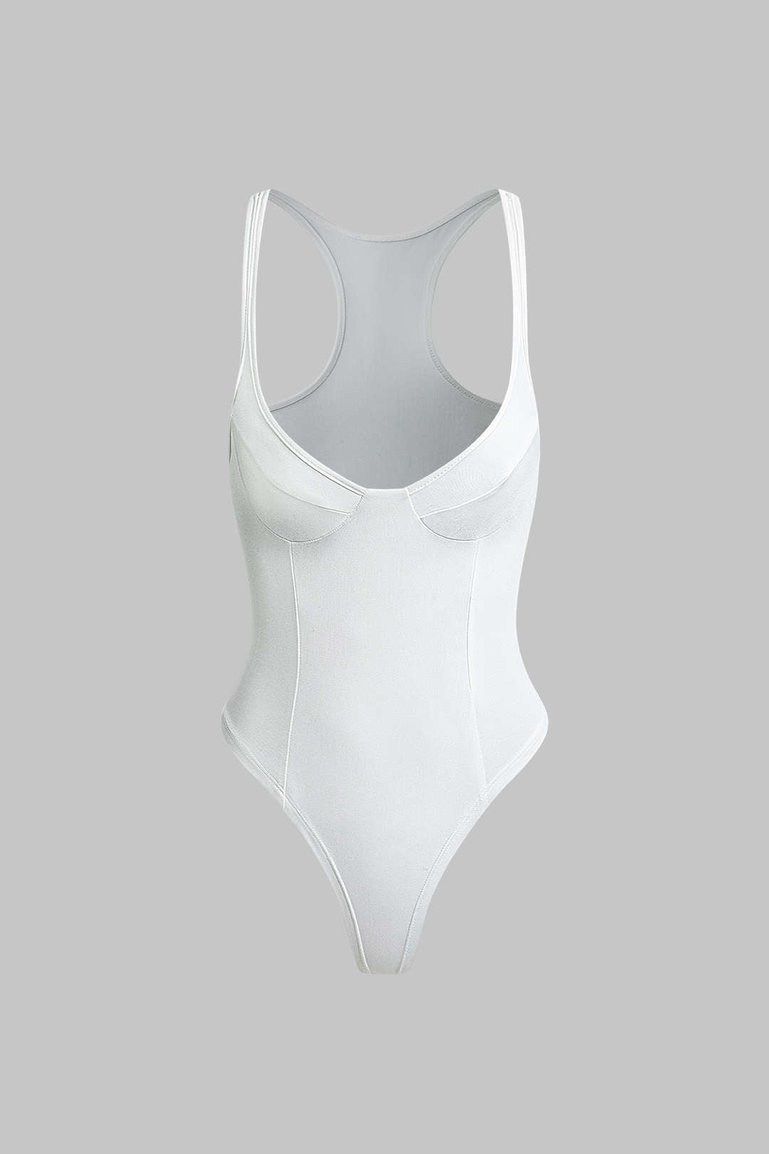 Basic Solid Deep-V Neck Bustier Sleeveless Bodysuit