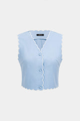 Contrast Whipstitching Linen Button Tank Top