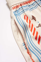 Coconut Palm Stripes Print Satin Wide Leg Pants