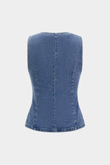 Denim Round Neck Asymmetrical Vest