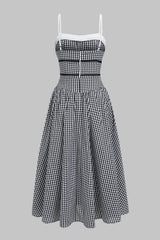 Contrast Plaid Print Tie Front Sleeveless Midi Dress