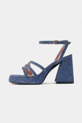 Denim Print Strappy Heels