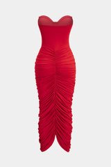 Contrast Ruched Corset Strapless Sleeveless Maxi Dress
