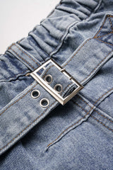 Denim Pocket Buckle Horseshoe Jeans