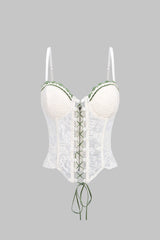 Contrast Trim Lace Corset Tie-Up Cami Top