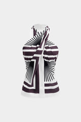 Contrast Geometric Print Crossed Halter Tank Top