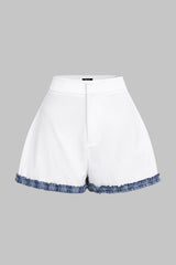Contrast Zipper Wide Leg Shorts