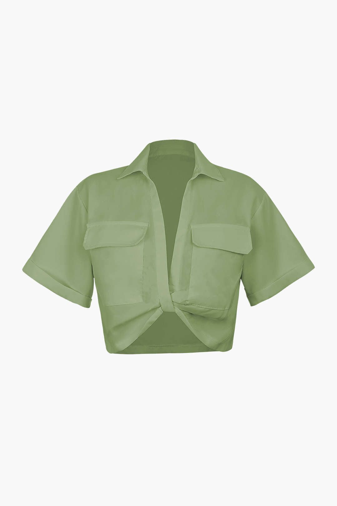 Basic Flap Pocket Twist Hem Shirt