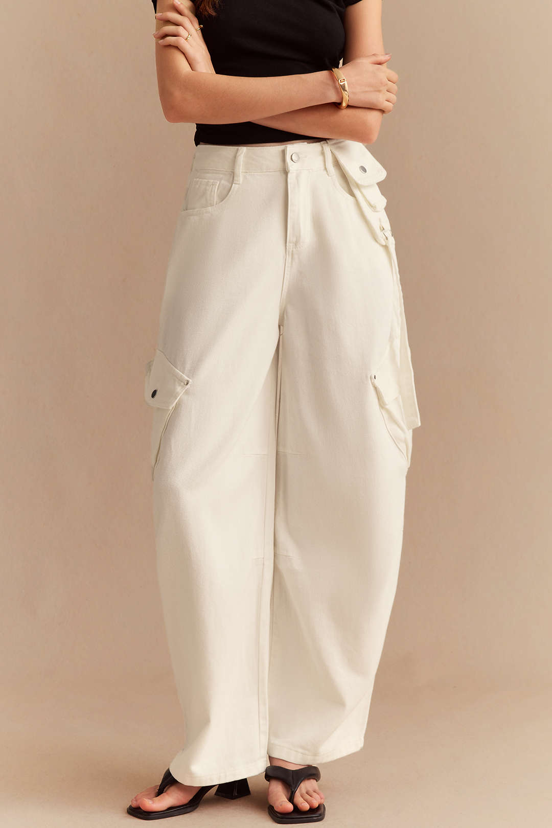 Denim Asymmetrical Pocket Wide Leg Jeans