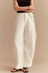 Denim Asymmetrical Pocket Wide Leg Jeans