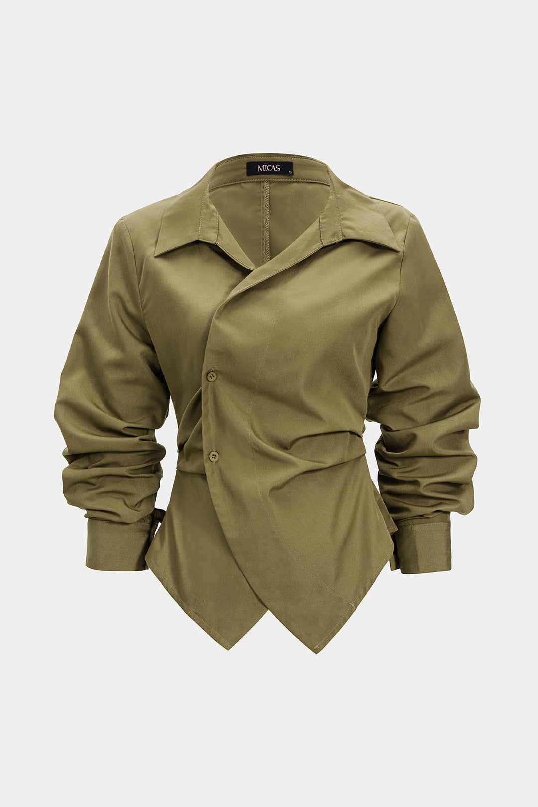 Button Irregular Ruched Long-Sleeve Shirt