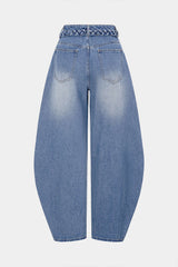 Denim Belted Pocket Wide Leg Jeans