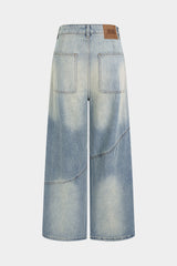 Denim Asymmetrical Zipper Pocket Straight Leg Jeans