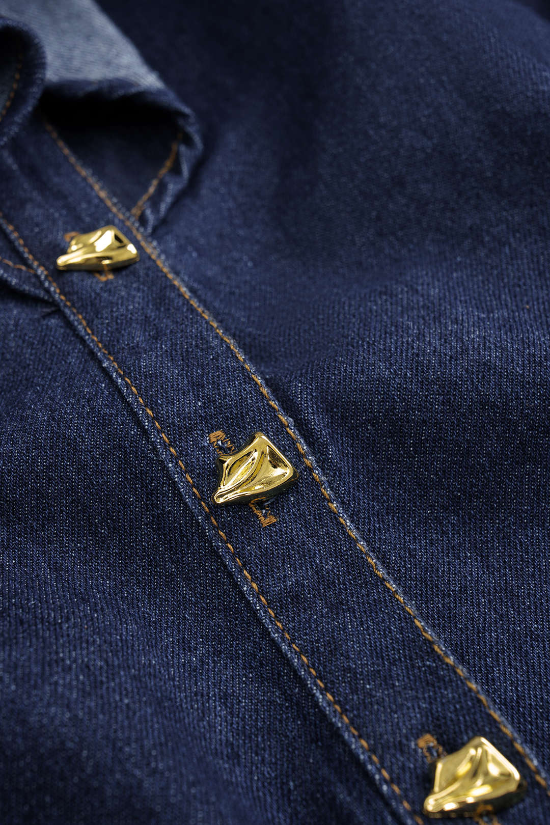 Denim Ruffle Button Long Sleeve Shirt