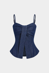 Denim Bow Ruched Cami Top