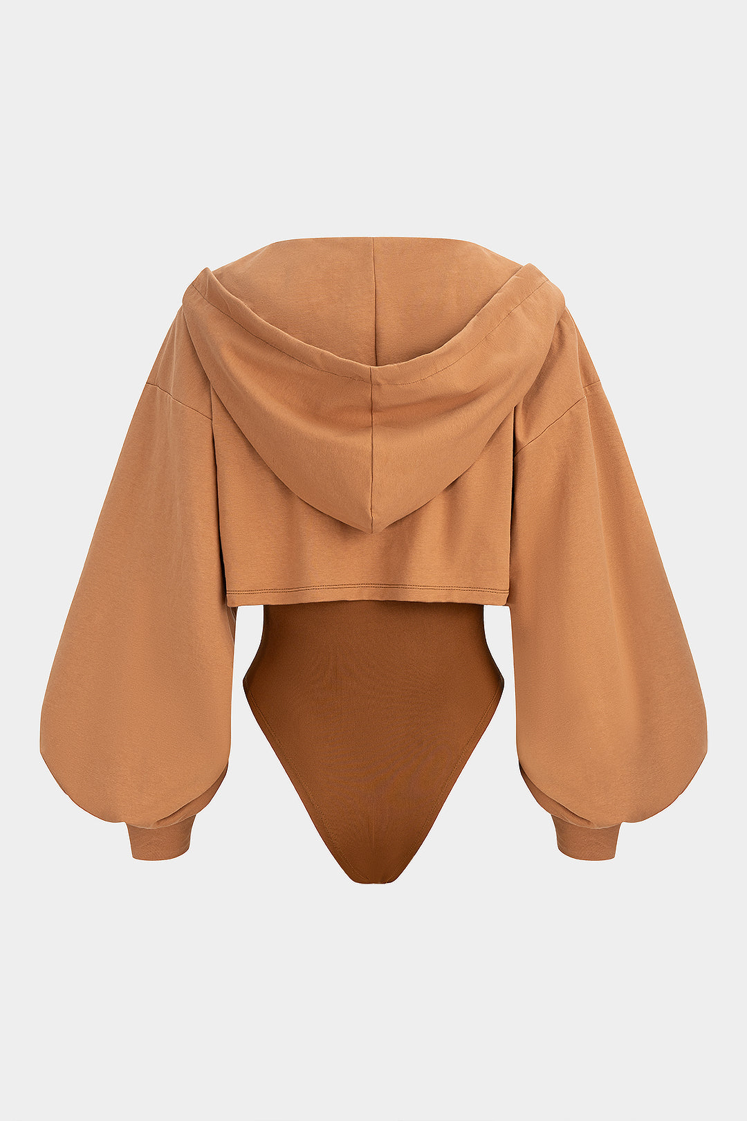 Contrast Hooded Zipper Drawstrings Long-Sleeve Bodysuit