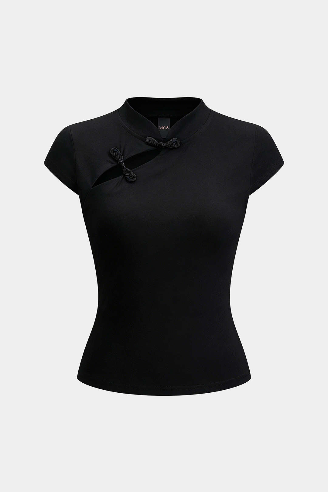 Contrast Frog Button Cut Out Short Sleeve T-Shirt