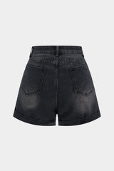 Denim Rhinestone Wide Leg High Waist Shorts