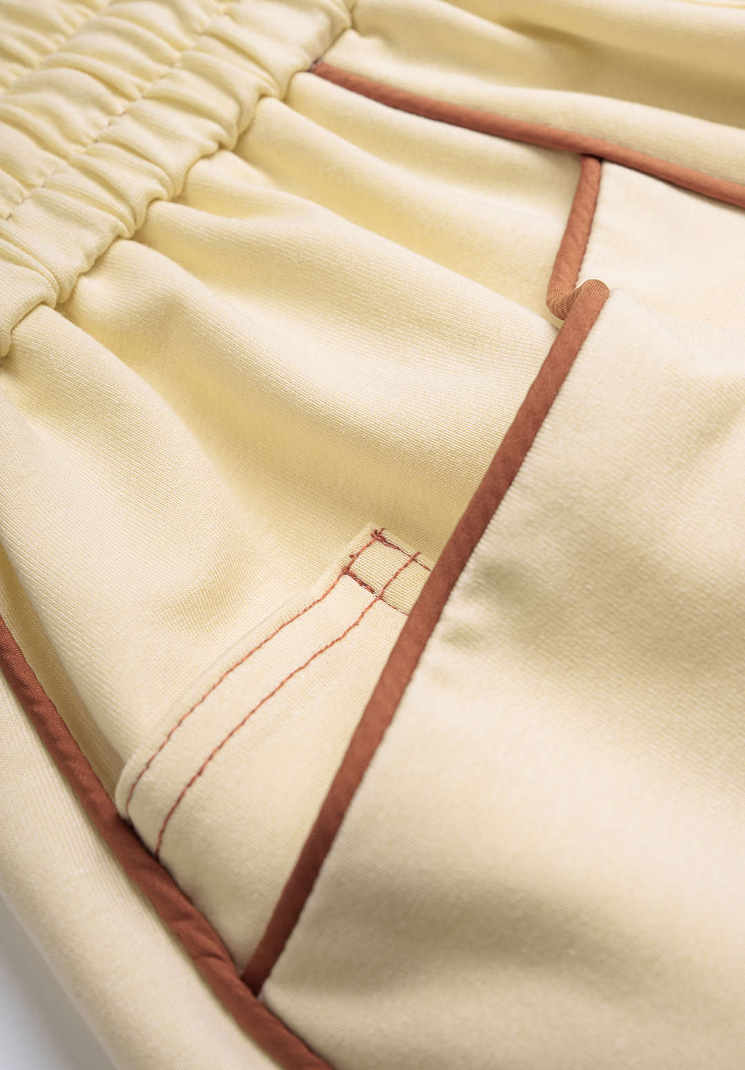 Contrast Shirred Waistband Drawstring Wide Leg Pants